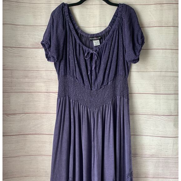 The Pyramid Collection Boho Purple Peasant Maxi Dress Floral Embroidery Size L - Picture 4 of 16